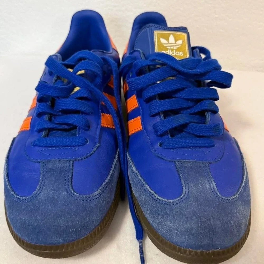 Adidas Samba Blue Orange Gum Sole Sneakers CQ2150 Mens Size 9.5 Low Top Shoes